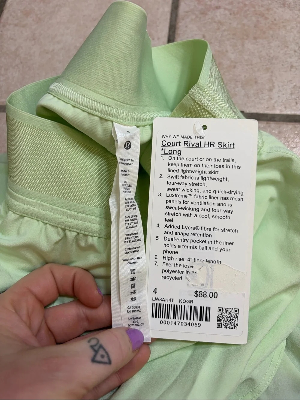NWT Lululemon Court Rival High-Rise Skirt *15” *Long (Kohlrabi Green) Size 4